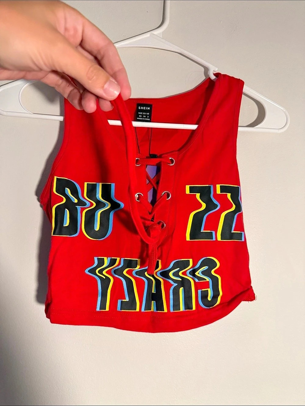 SHEIN Graphic Lace-Up Crop Top in Red Size XS NWT